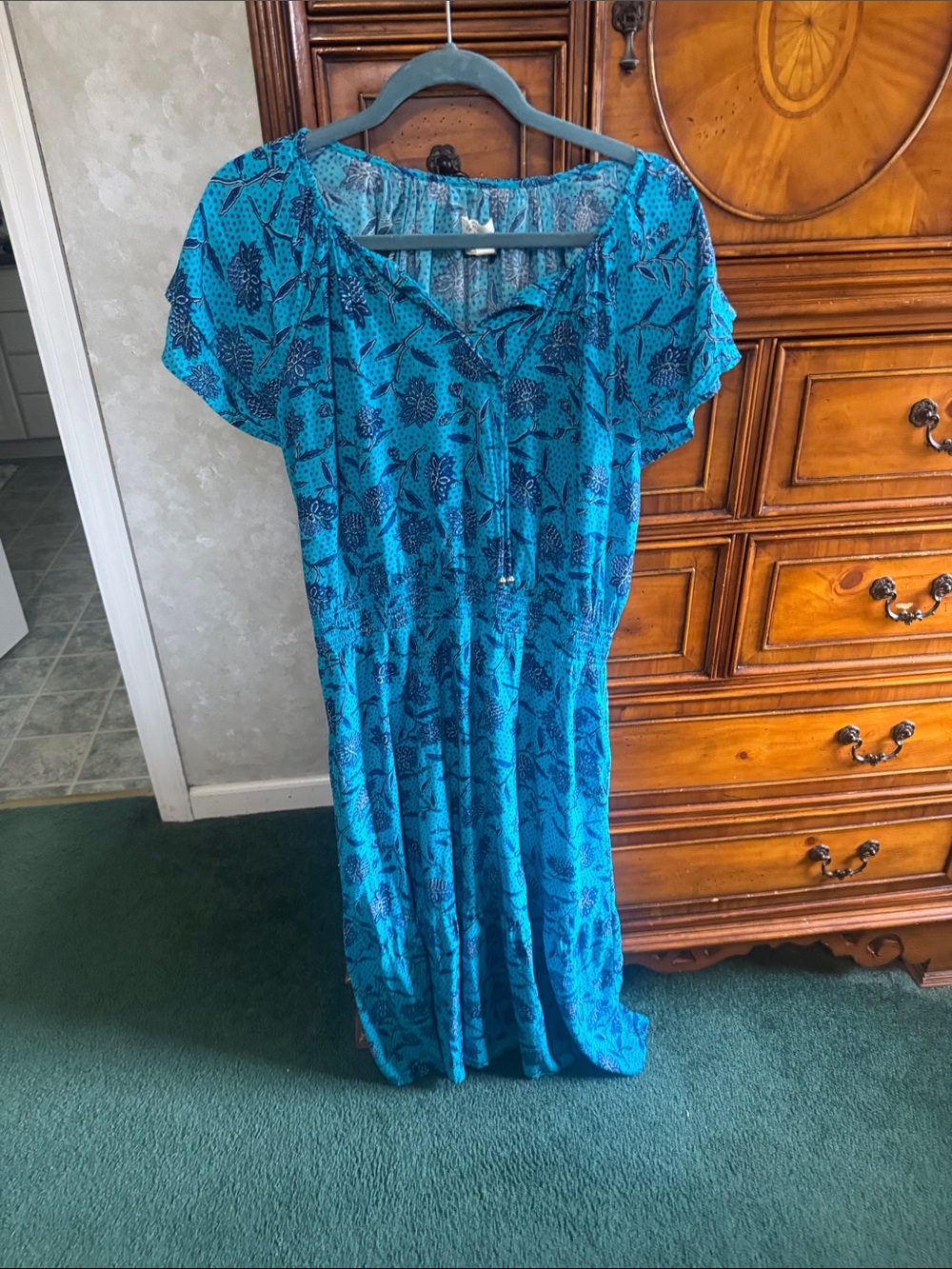Blue Floral Tie-Front Maxi Dress